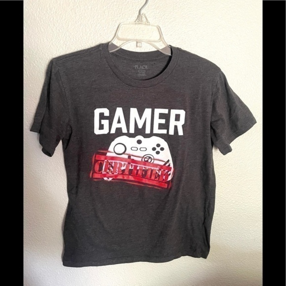 CHILDRENS PLACE “Gamer Certified” boys  printed gray short sleeve T-shirt-medium